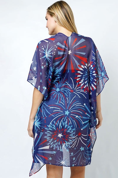 Firework Print Summer Kimono Cover-Up