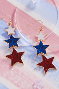 US Theme Red Blue White Stars Hook Earrings