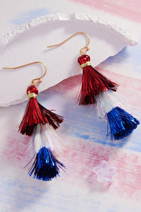 Red White and Blue US Theme Tassels Hook Earrings