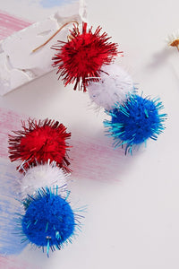 Red White Blue US Theme Pom Pom Hook Earring