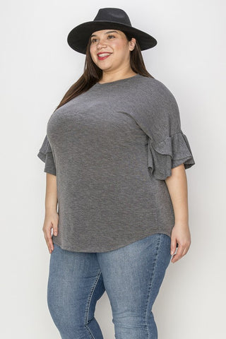 Light Charcoal, Ruffle Sleeve Top