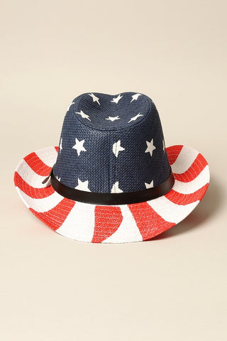 American Flag Print Cowboy Hat With Belt Band