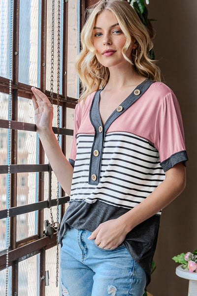 Dusty Rose & Stripe Top