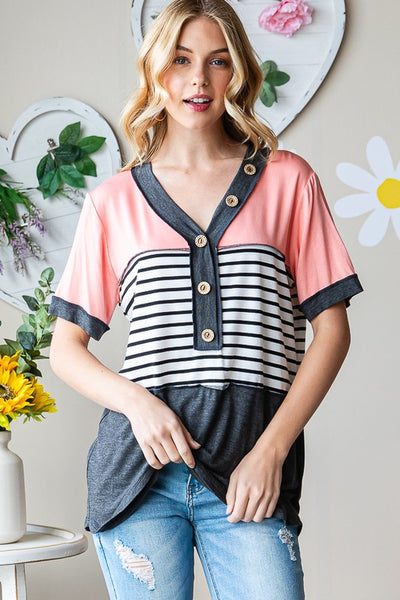 Dusty Rose & Stripe Top