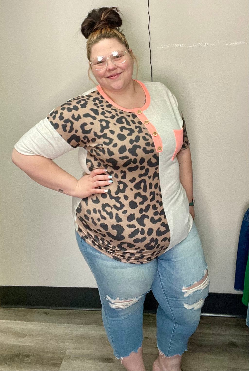 Animal Print Contrast Top