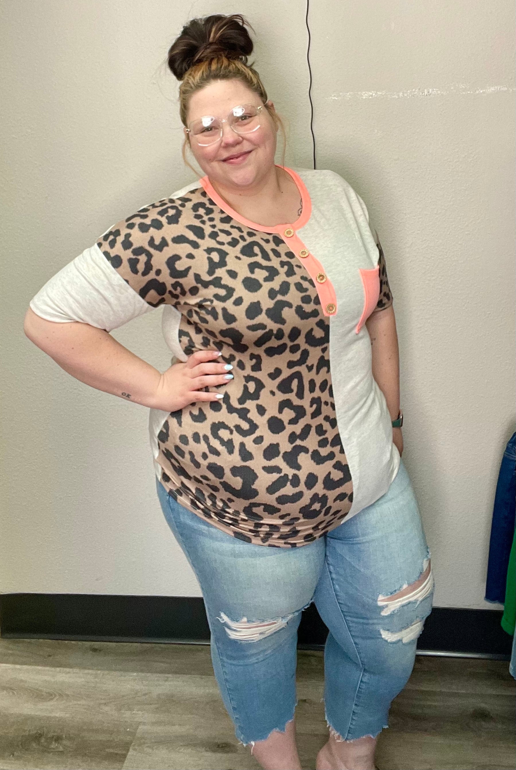 Animal Print Contrast Top