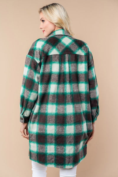 Green Plaid Long Shacket