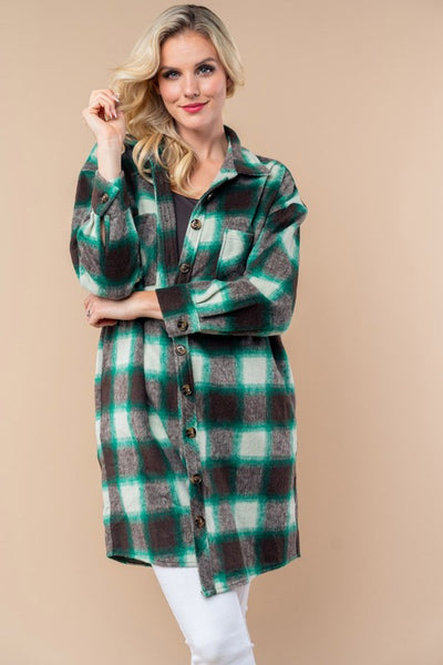 Green Plaid Long Shacket