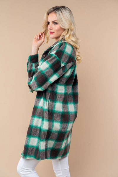 Green Plaid Long Shacket