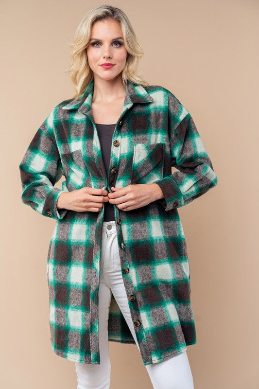 Green Plaid Long Shacket