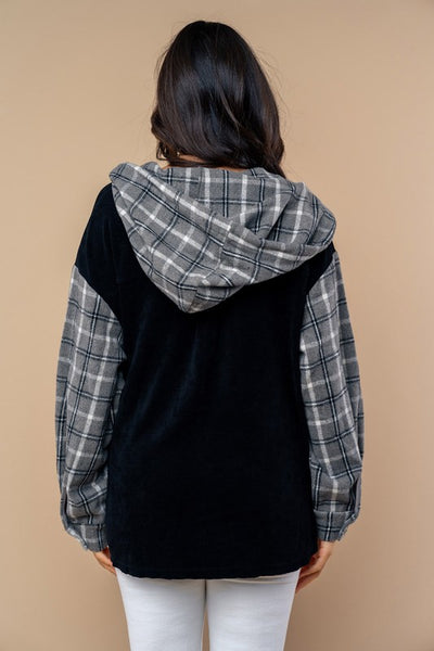 Plaid Hooded Shacket - Brown or Black