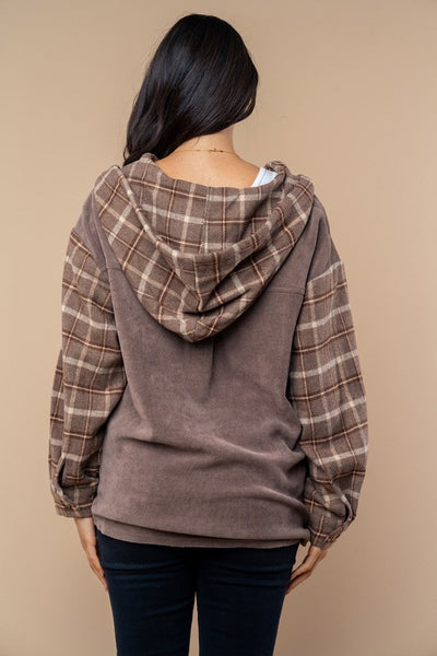 Plaid Hooded Shacket - Brown or Black