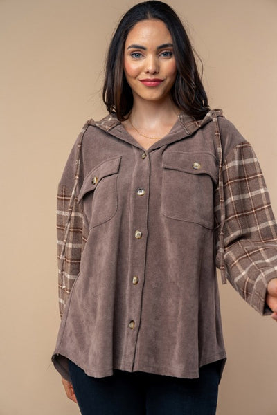 Plaid Hooded Shacket - Brown or Black