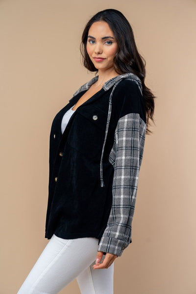 Plaid Hooded Shacket - Brown or Black