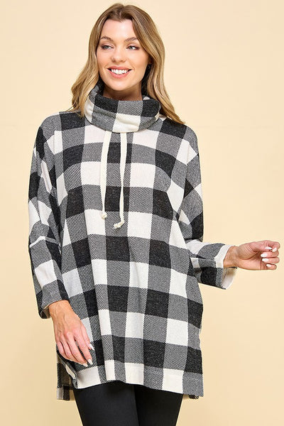 Plaid Turtleneck Pullover Top