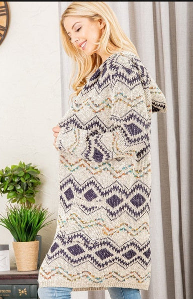Oatmeal & Navy Aztec Sweater Cardigan