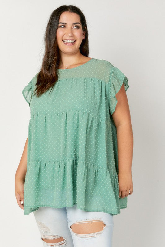 Swiss Dot, Ruffle Sleeve Top