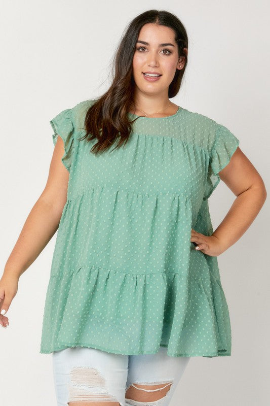 Swiss Dot, Ruffle Sleeve Top
