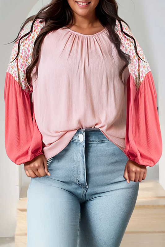 Contrast Floral Patchwork Long Sleeve Blouse