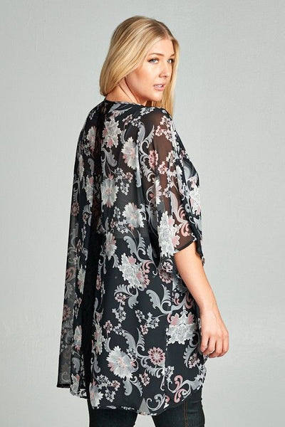 Black/Grey Floral Kimono