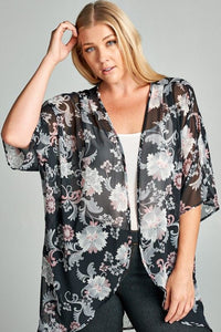 Black/Grey Floral Kimono