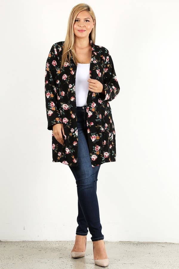 Floral Print Collared Cardigan