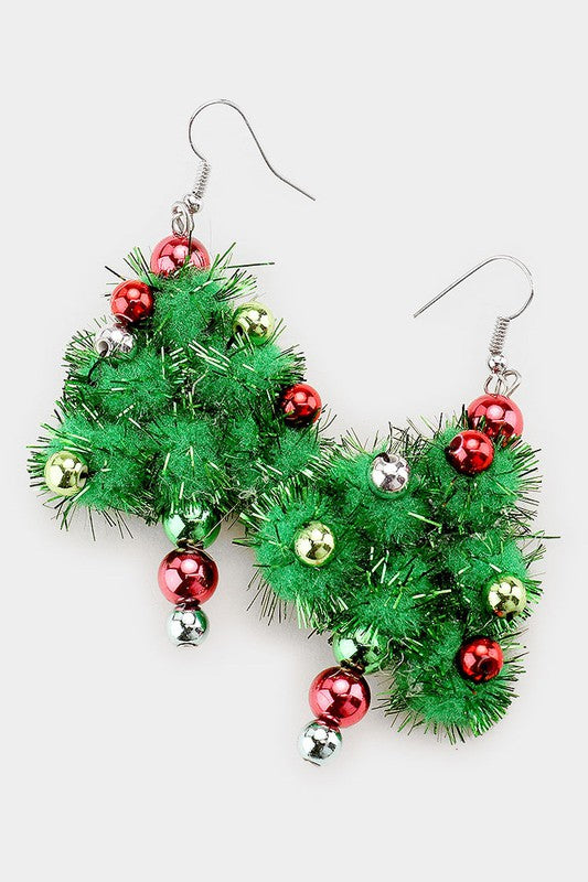 Pom Pom Christmas Tree Earring
