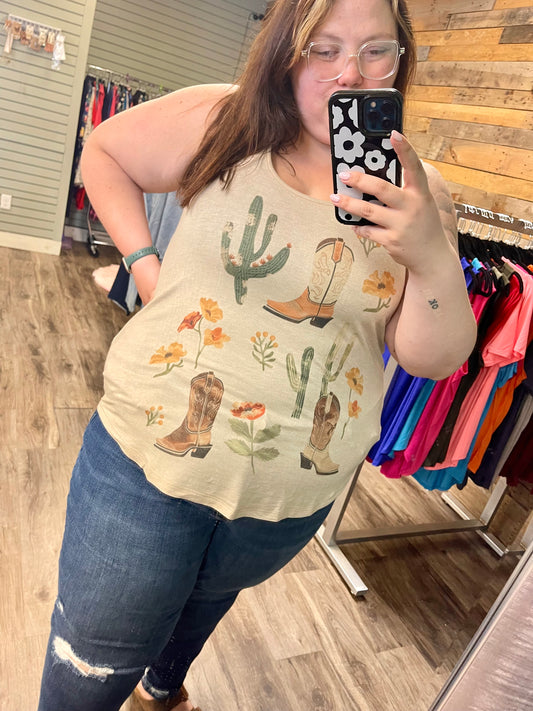 Western Print Tank Top