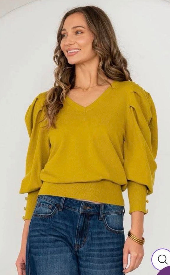 Chartreuse Puff Sleeve Blouse