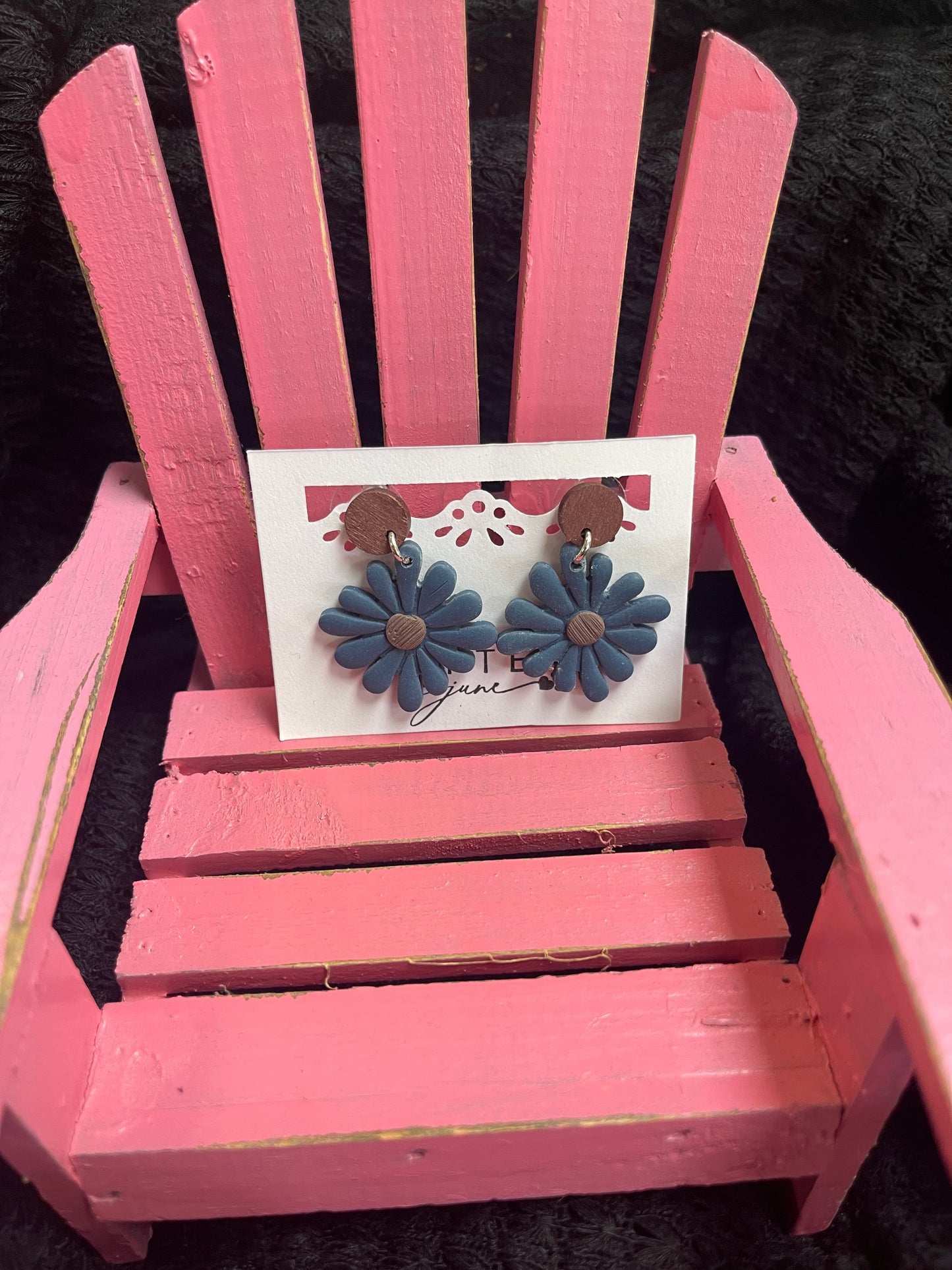 Denim and Wood Daisy Earrings
