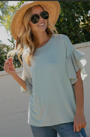 Sage Top with Ruffle Sleeves