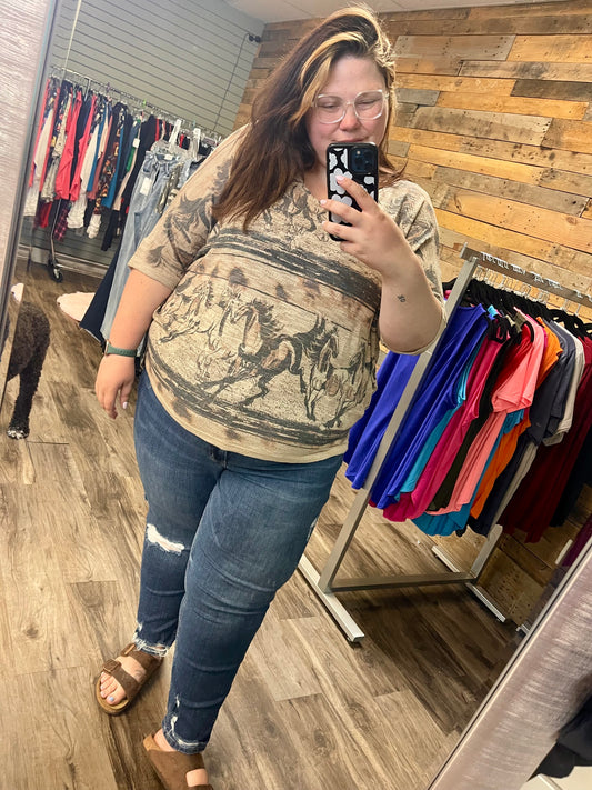 Wild Horse Print V Neck