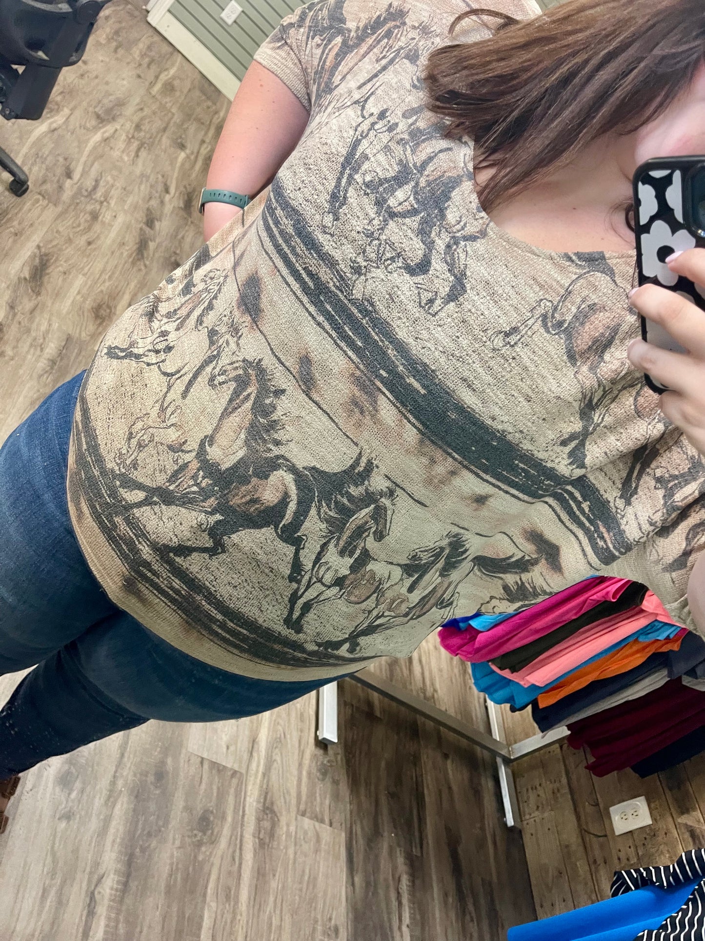 Wild Horse Print V Neck