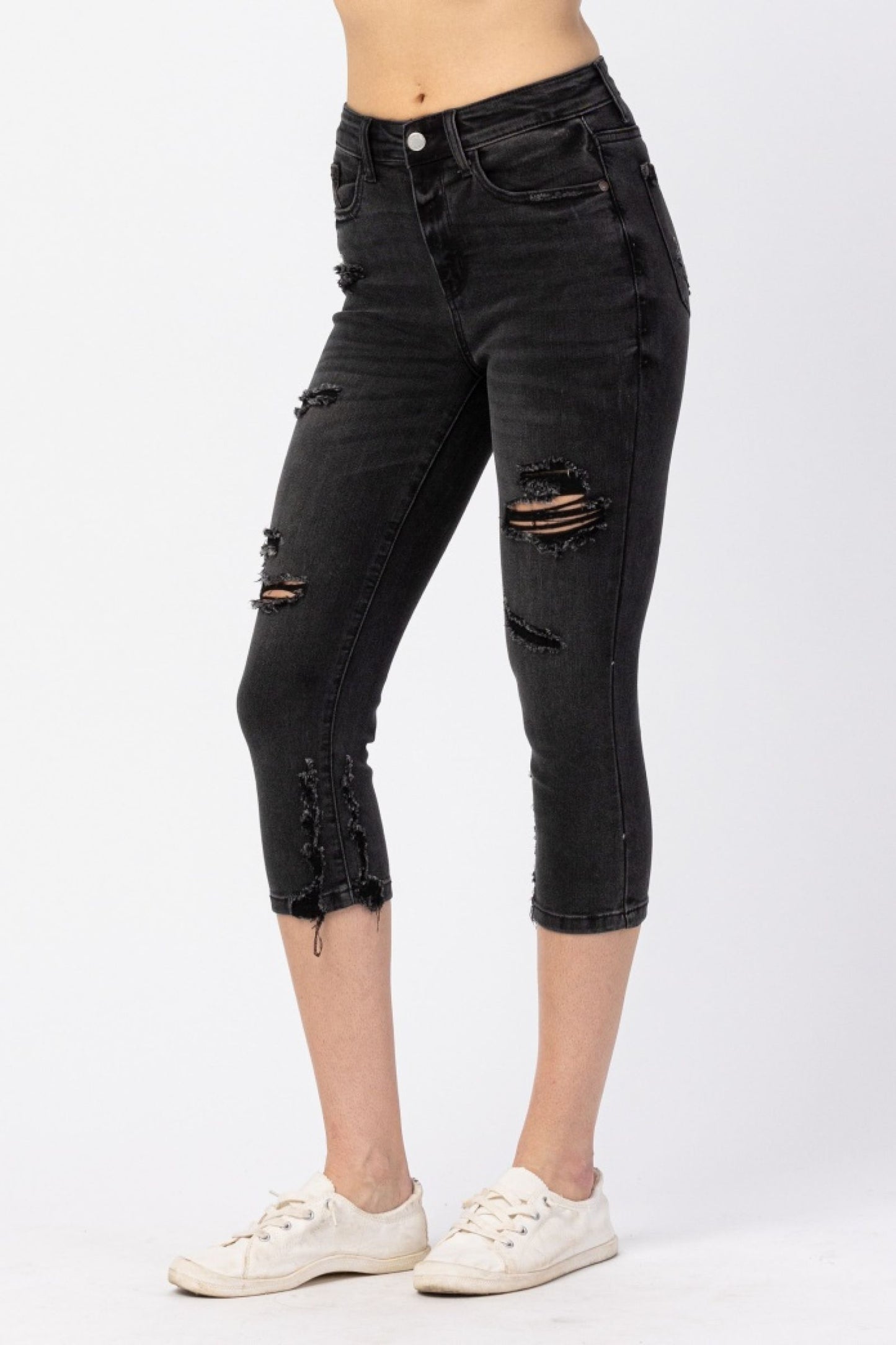 High Waisted Black Skinny Capri