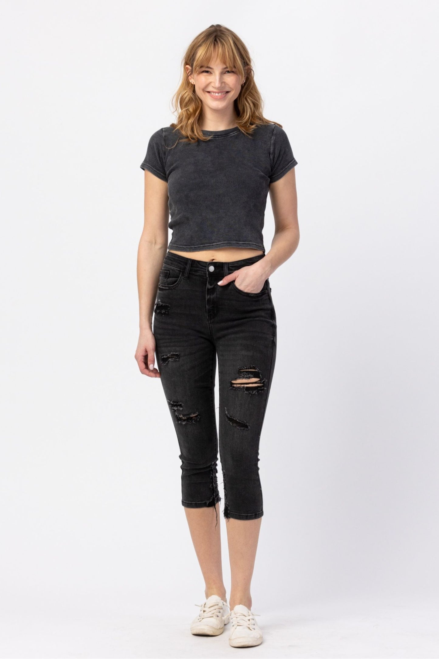 High Waisted Black Skinny Capri