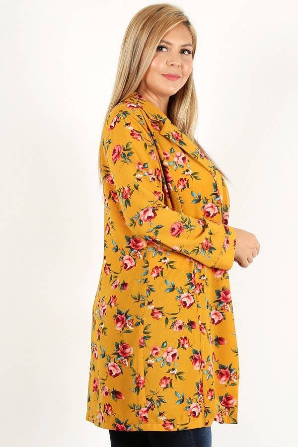 Floral Print Collared Cardigan