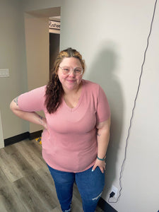 Blush Ribbed V-neck