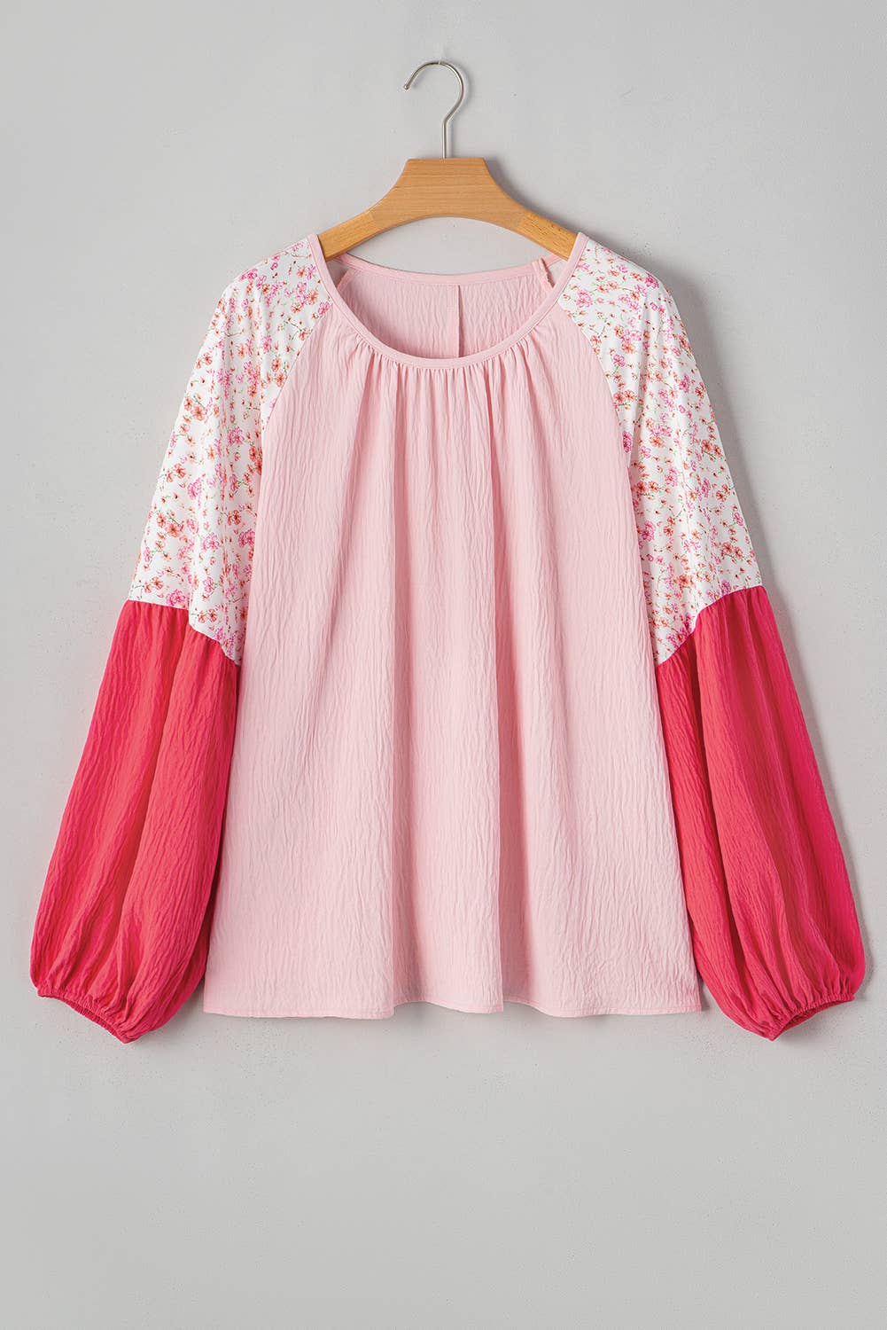 Contrast Floral Patchwork Long Sleeve Blouse