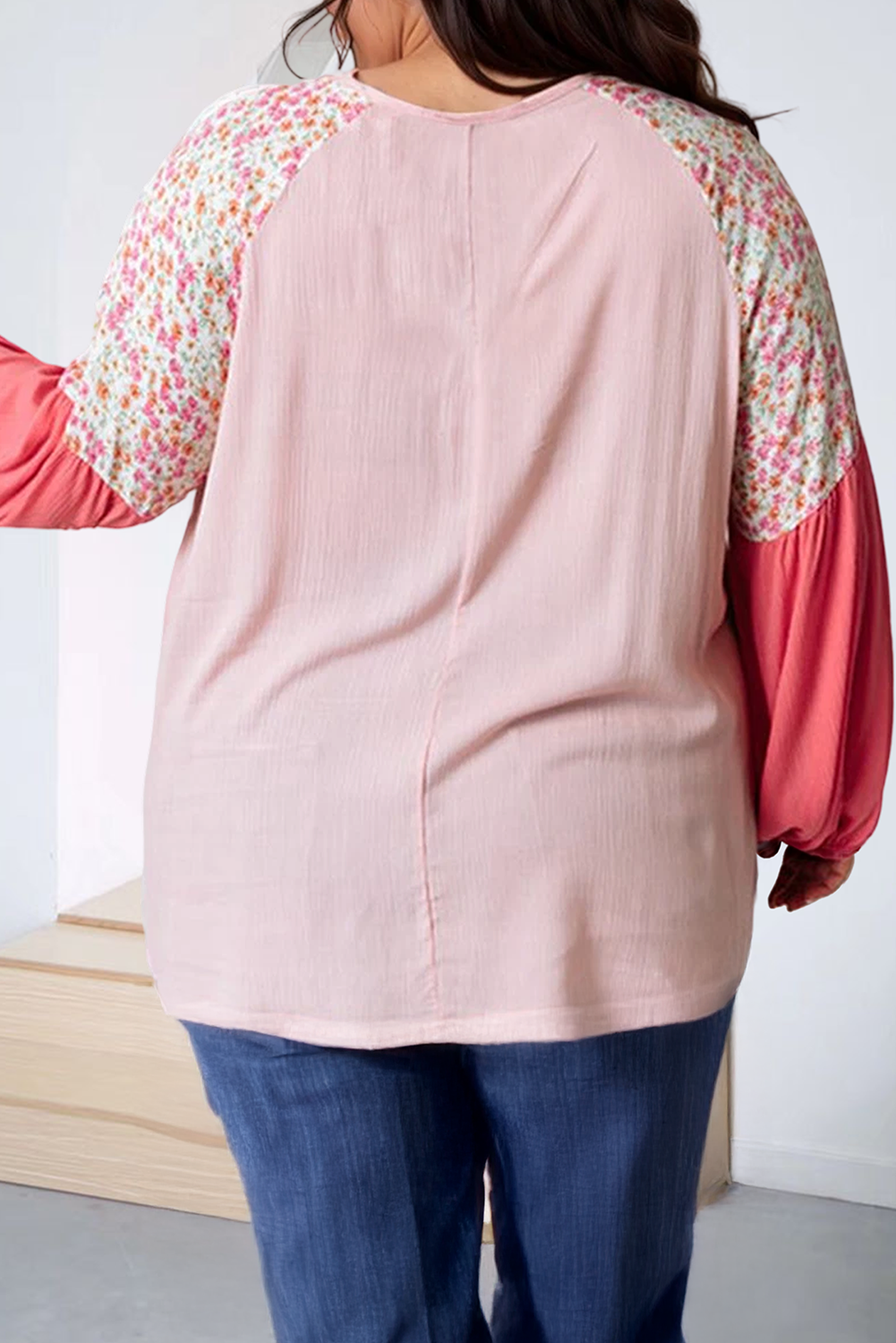 Contrast Floral Patchwork Long Sleeve Blouse