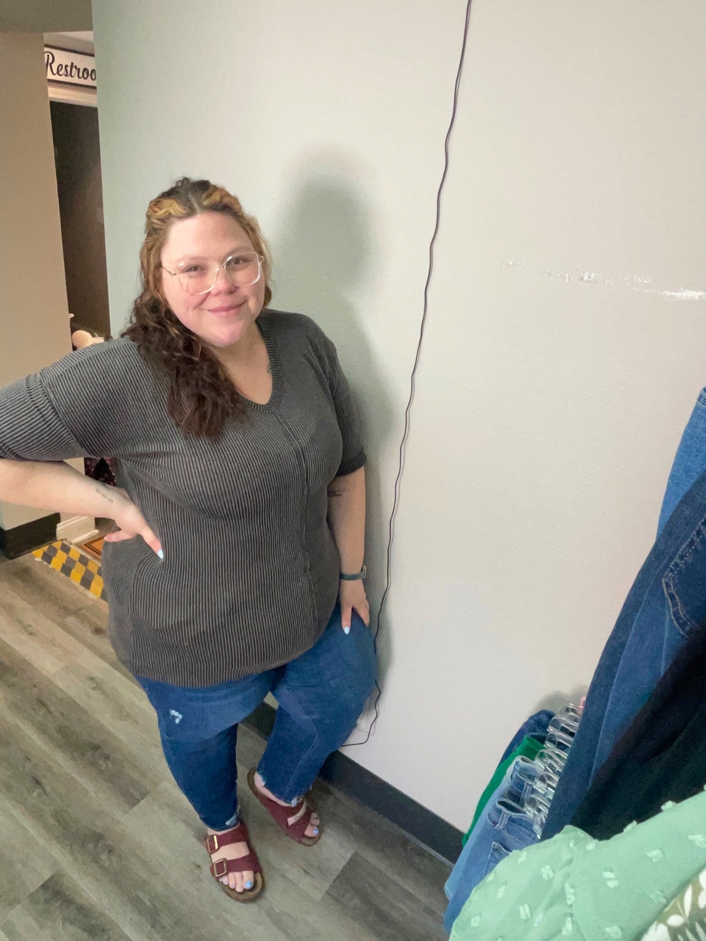 Charcoal Ribbed V-Neck