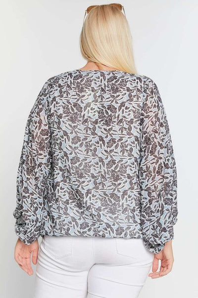 Floral V-Neck, Puff Sleeve Top