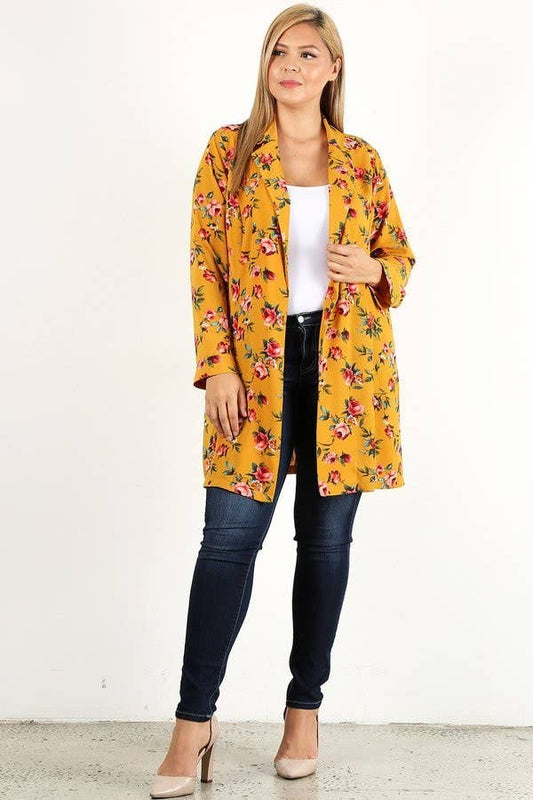 Floral Print Collared Cardigan