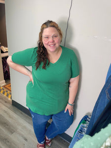 Green Ribbed V-neck
