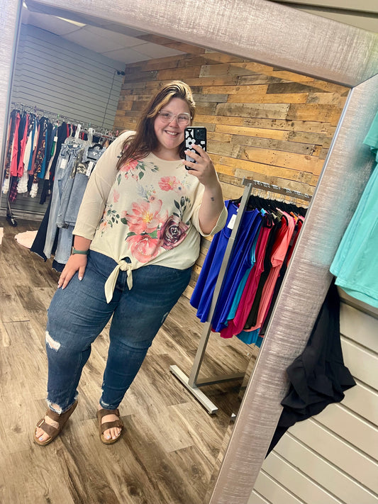 Waffle Knit Floral Knot Top