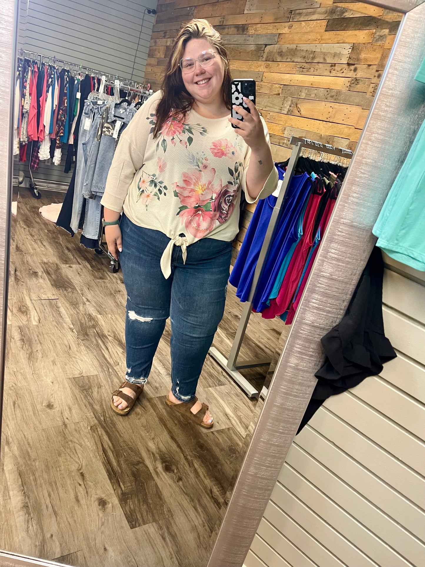 Waffle Knit Floral Knot Top