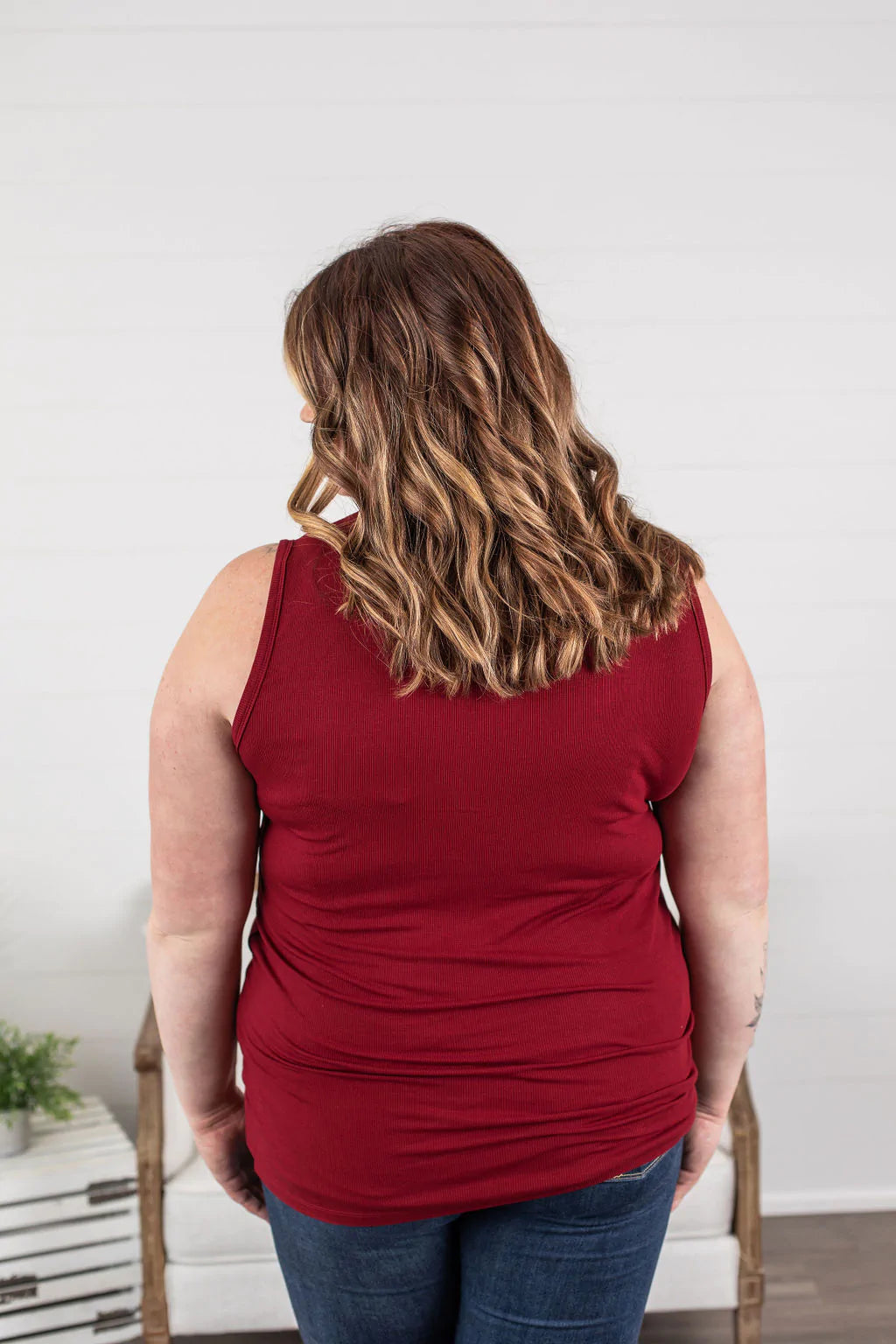 Ribbed Henley Tanks - Cranberry