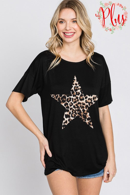 $14 Black Tee with Leopard Star