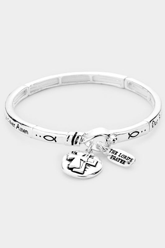 The Lord's Prayer Cross Metal Message Bracelet