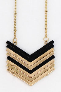 Gold and Black Plated Chevron Pendant Necklace
