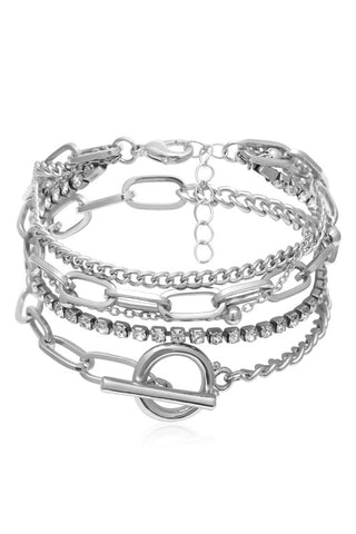 Layered Metal Paperclip Chain Bracelet Set